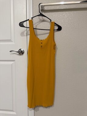 Sleeveless Ribbed Tank Dress - Mustard Yellow